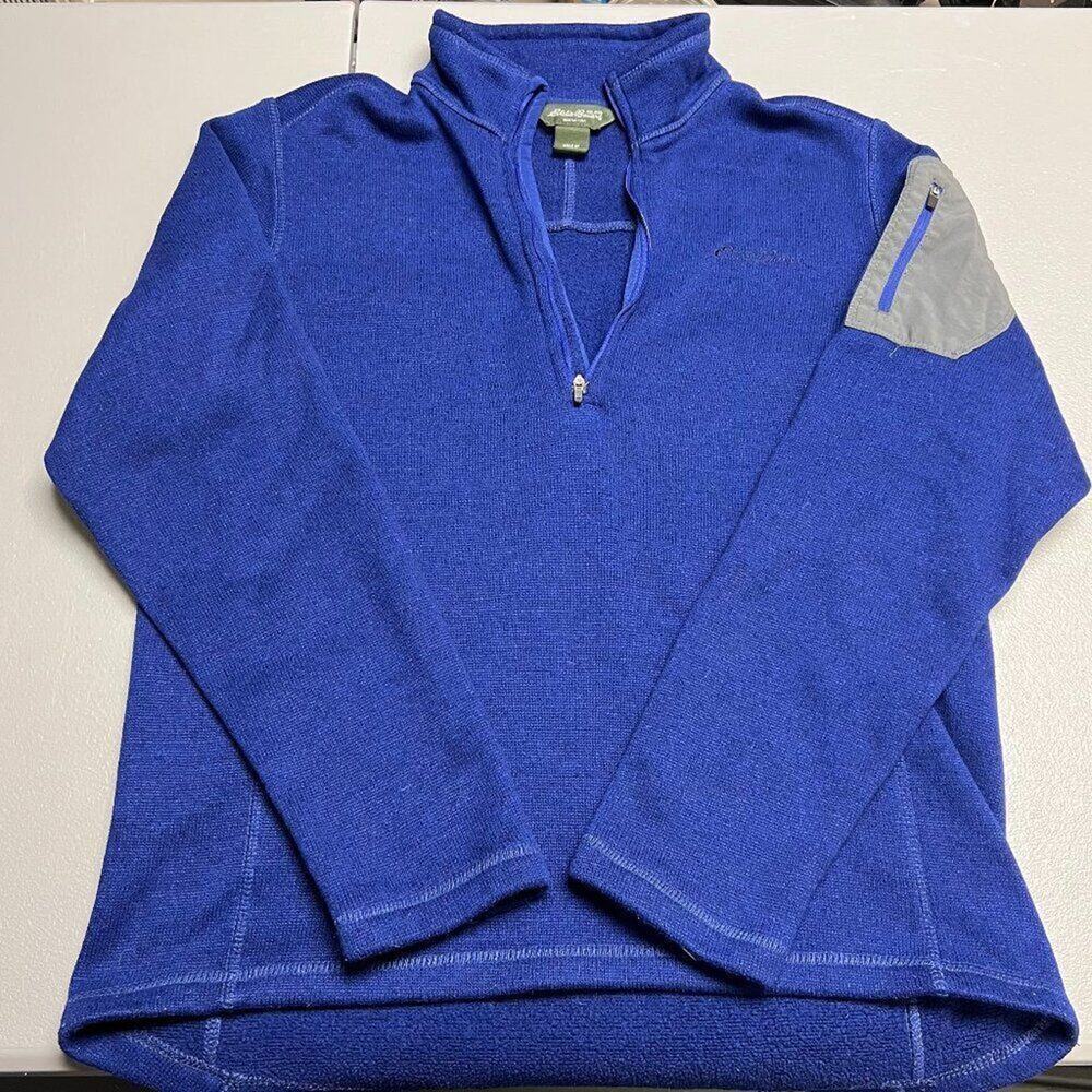Eddie Bauer fleece 1/4 zip pull over long sleeve sweatshirt Mens Large Blue